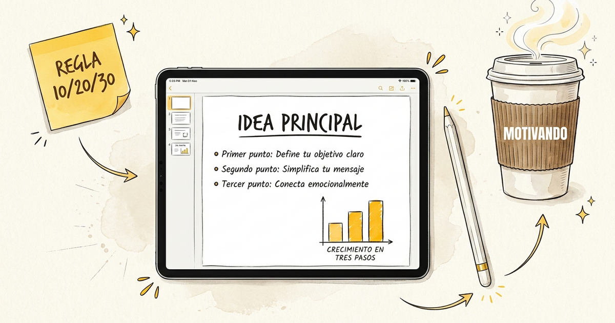 iPad mostrando cómo hacer una presentación en PowerPoint paso a paso, vaso Motivando