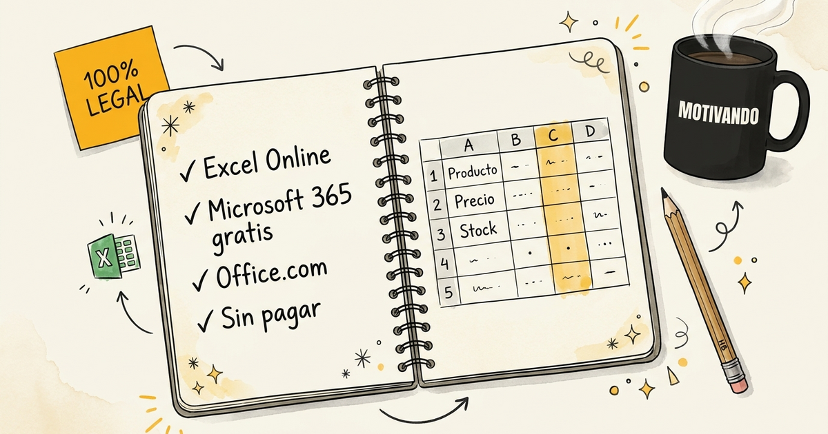 Cuaderno con notas para descargar Excel gratis y plantilla de inventario con taza Motivando